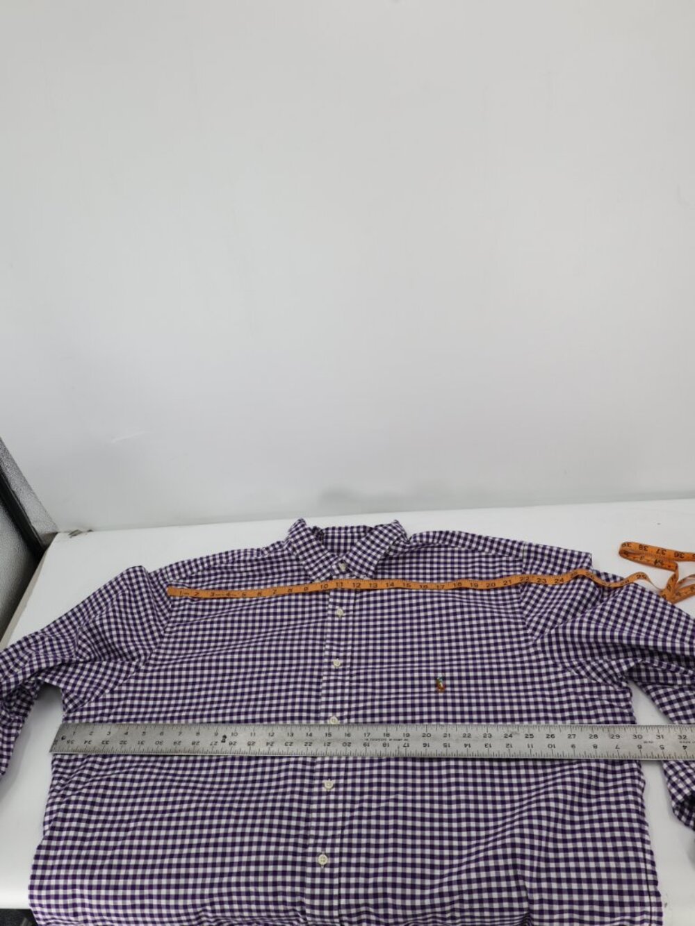 Ralph Lauren Shirt Mens 2XLT Stretch Oxford Check Long Sleeve Flesh pony purple - Picture 12 of 13